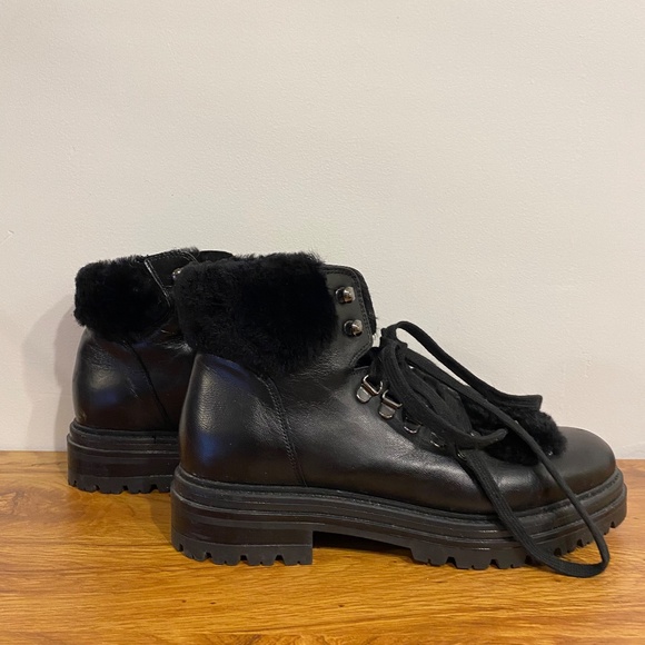 Elena Solano Black Faux Fur Lace Up Booties - Picture 2 of 8